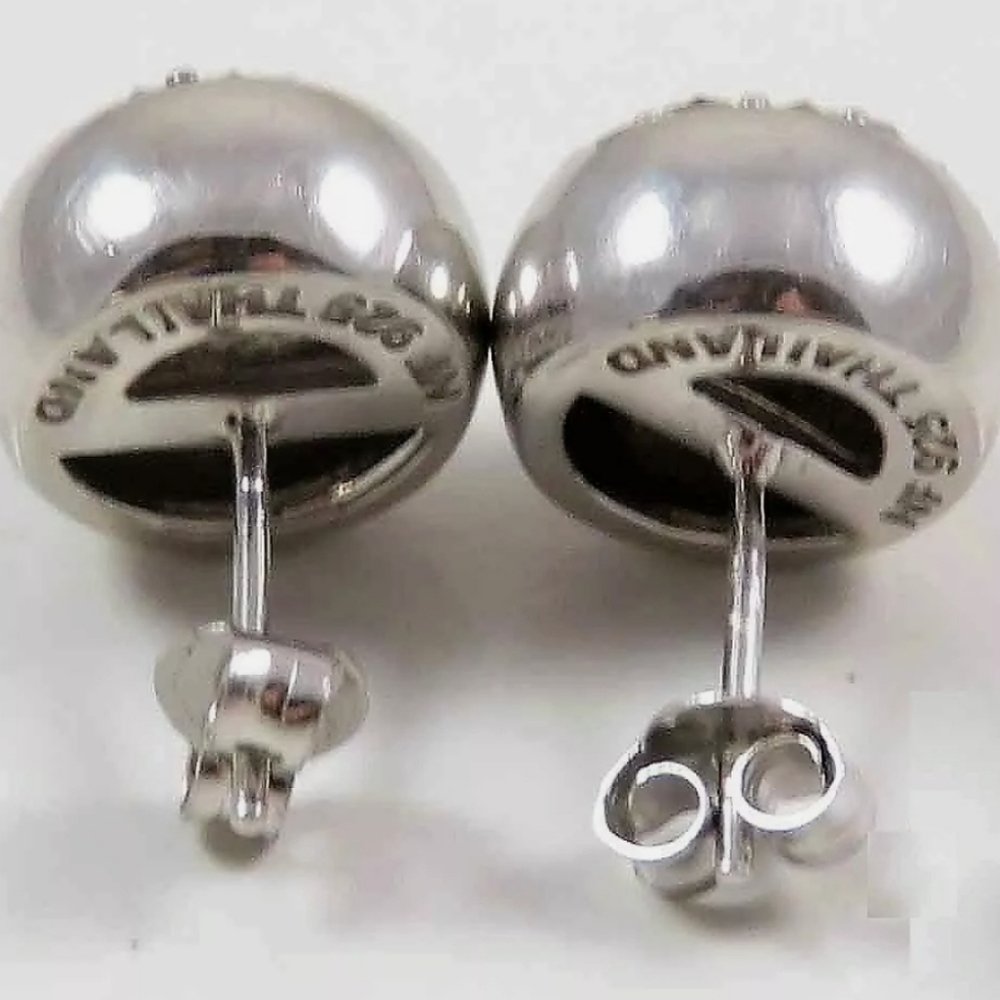 Vintage Solid Sterling Silver 925 Round Stud Marc… - image 2